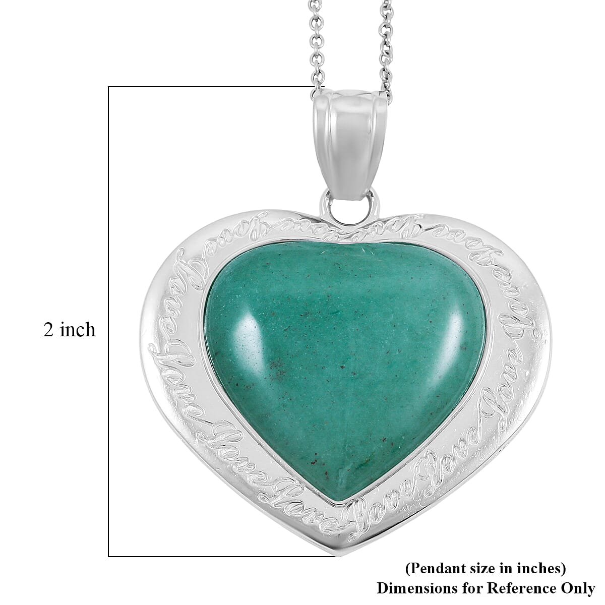 Green Aventurine 28.80 ctw Heart Pendant in Silvertone with Stainless Steel Necklace 20 Inches image number 5