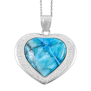 Turquoise Heart Pendant in Silvertone with Stainless Steel Necklace 26.00 ctw (20 Inches)