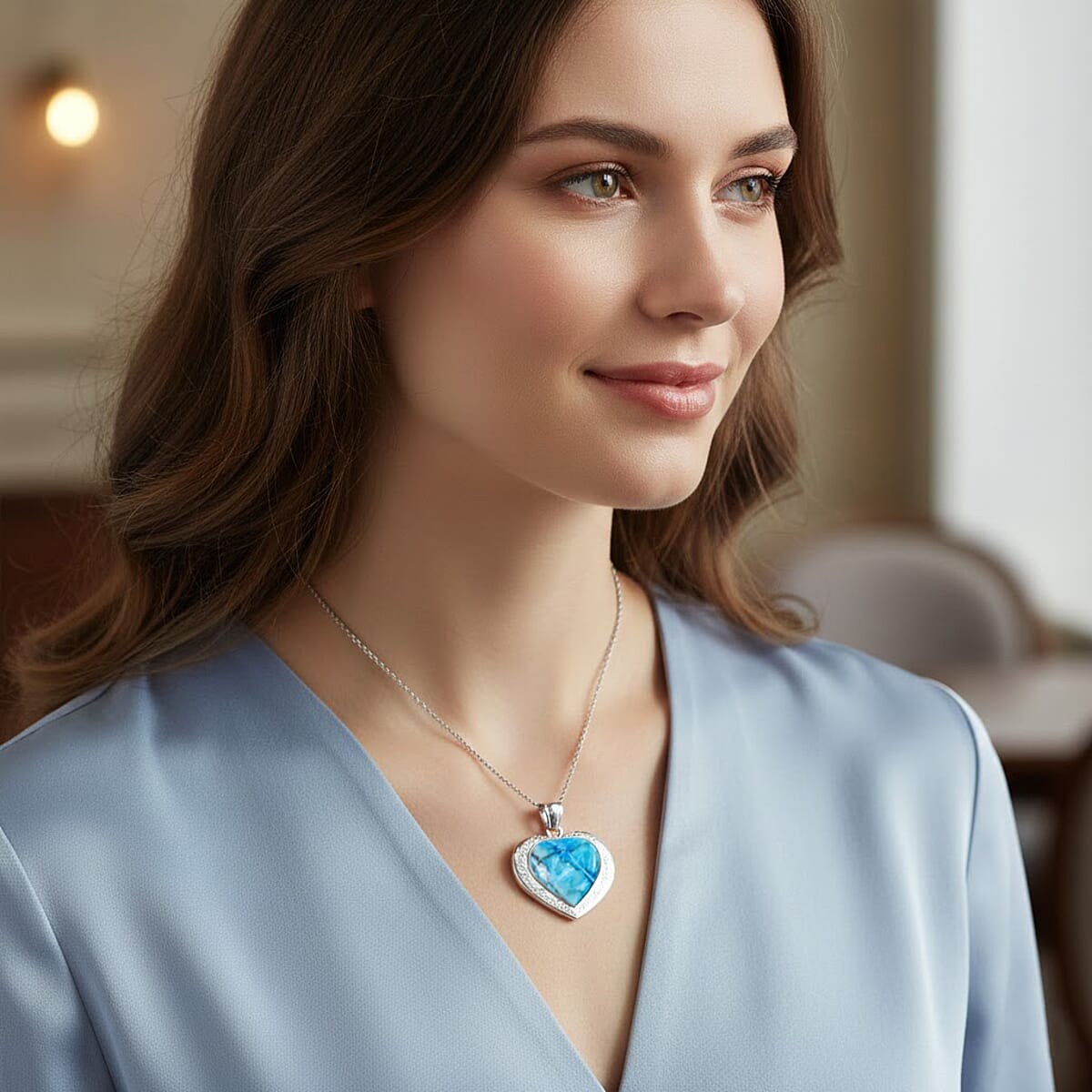 Turquoise Heart Pendant in Silvertone with Stainless Steel Necklace 26.00 ctw (20 Inches) image number 1