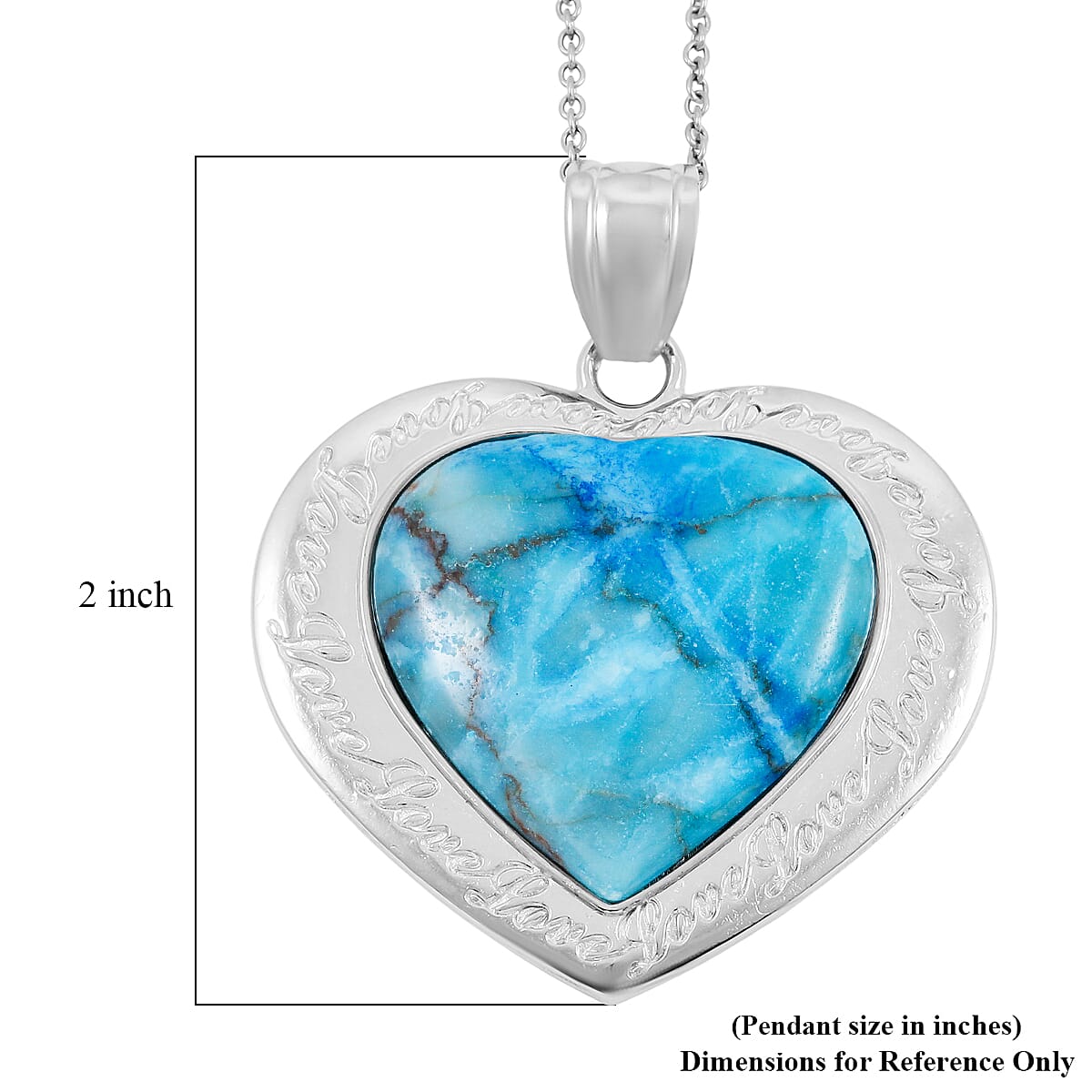 Turquoise Heart Pendant in Silvertone with Stainless Steel Necklace 26.00 ctw (20 Inches) image number 3