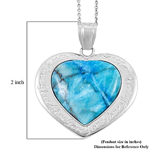 Turquoise Heart Pendant in Silvertone with Stainless Steel Necklace 26.00 ctw (20 Inches)