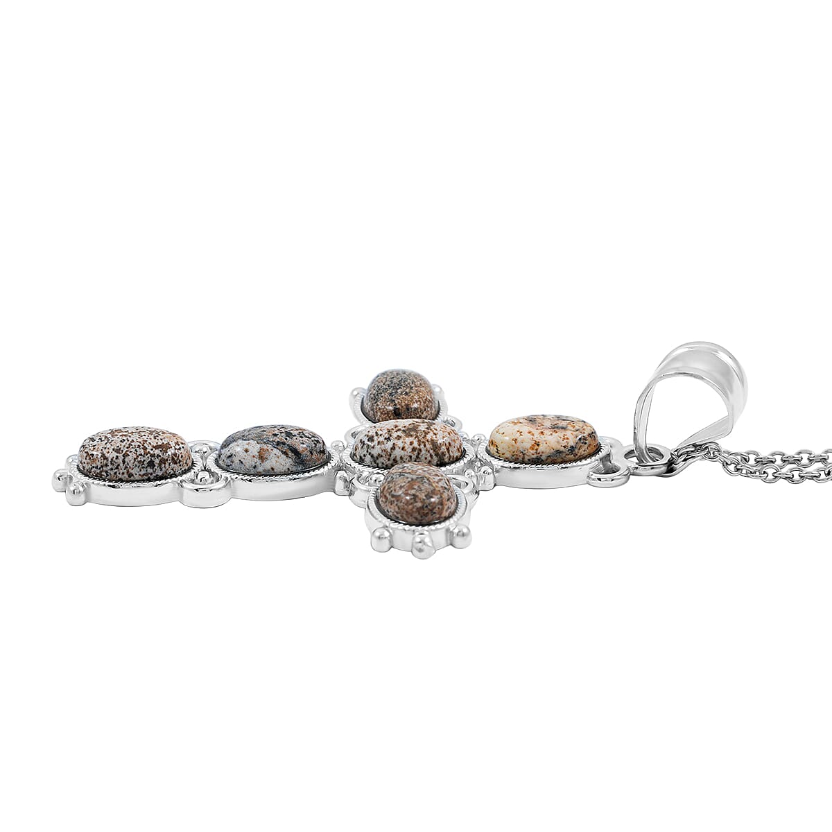 Picture Jasper 12.50 ctw Cross Pendant in Silvertone with Stainless Steel Necklace 20 Inches image number 1