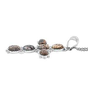 Picture Jasper 12.50 ctw Cross Pendant in Silvertone with Stainless Steel Necklace 20 Inches