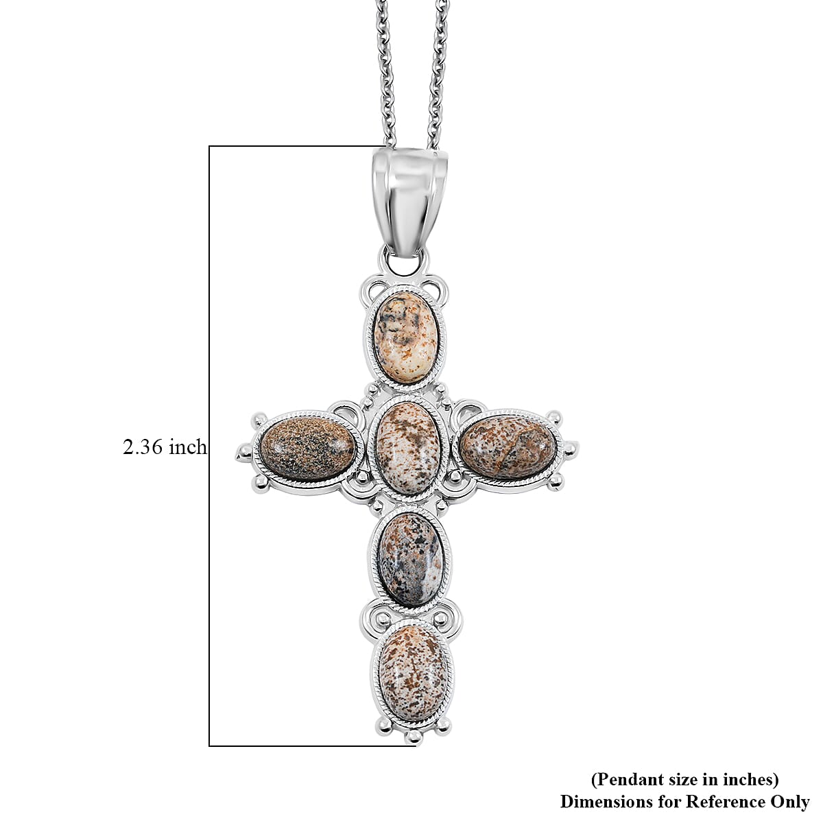 Picture Jasper 12.50 ctw Cross Pendant in Silvertone with Stainless Steel Necklace 20 Inches image number 3