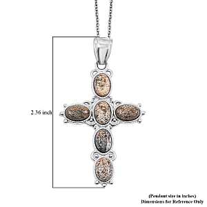 Picture Jasper 12.50 ctw Cross Pendant in Silvertone with Stainless Steel Necklace 20 Inches