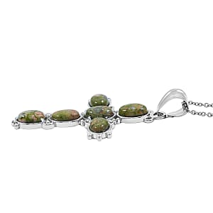 Unakite 13.40 ctw Pendant in Silvertone with Stainless Steel Necklace 20 Inches