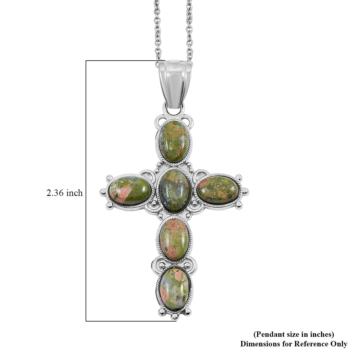 Unakite 13.40 ctw Pendant in Silvertone with Stainless Steel Necklace 20 Inches image number 5