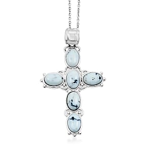 White Turquoise 13.30 ctw Cross Pendant in Silvertone with Stainless Steel Necklace 20 Inches