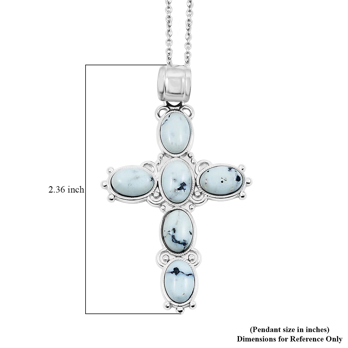 White Turquoise 13.30 ctw Cross Pendant in Silvertone with Stainless Steel Necklace 20 Inches image number 4