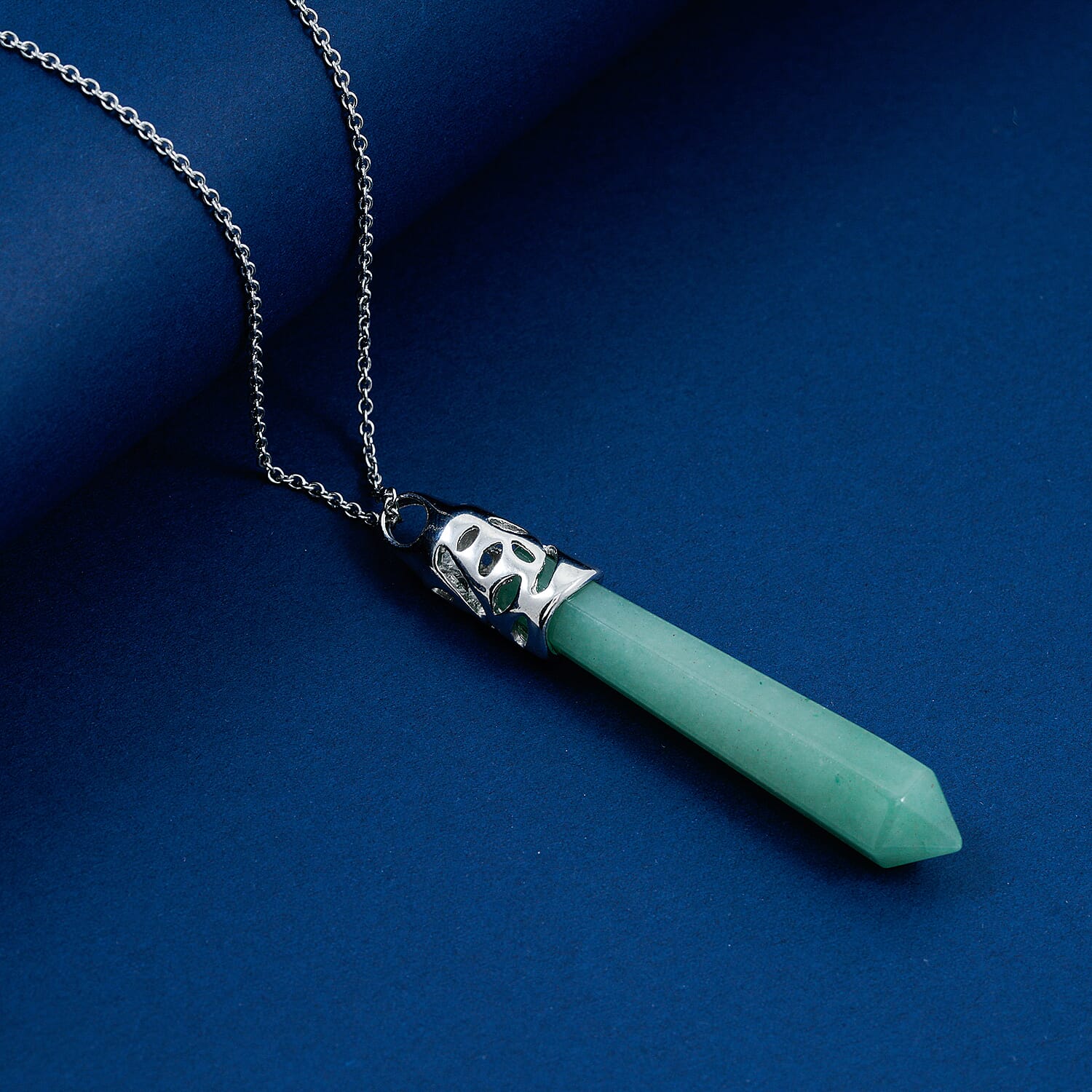 Green Aventurine Pendant in Silvertone with Stainless Steel Necklace 35.00 ctw (20 Inches)