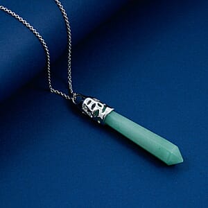 Green Aventurine Pendant in Silvertone with Stainless Steel Necklace 35.00 ctw (20 Inches)