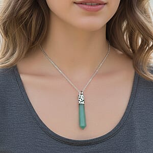 Green Aventurine Pendant in Silvertone with Stainless Steel Necklace 35.00 ctw (20 Inches)