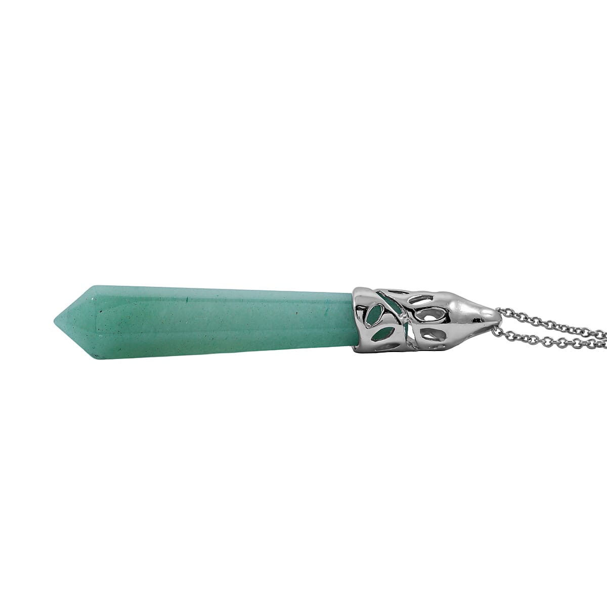 Green Aventurine 35 ctw Pendant in Silvertone with Stainless Steel Necklace 20 Inches image number 3