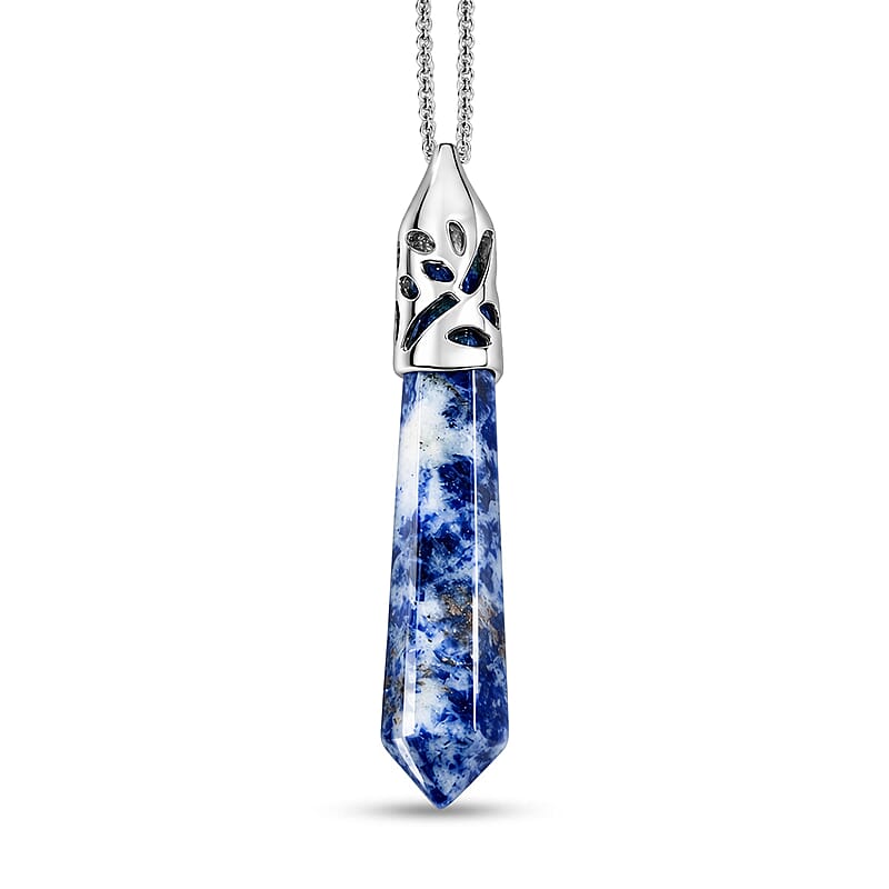 Sodalite Taper Point Pendant in Silvertone with Stainless Steel Necklace 36.00 ctw (20 Inches)