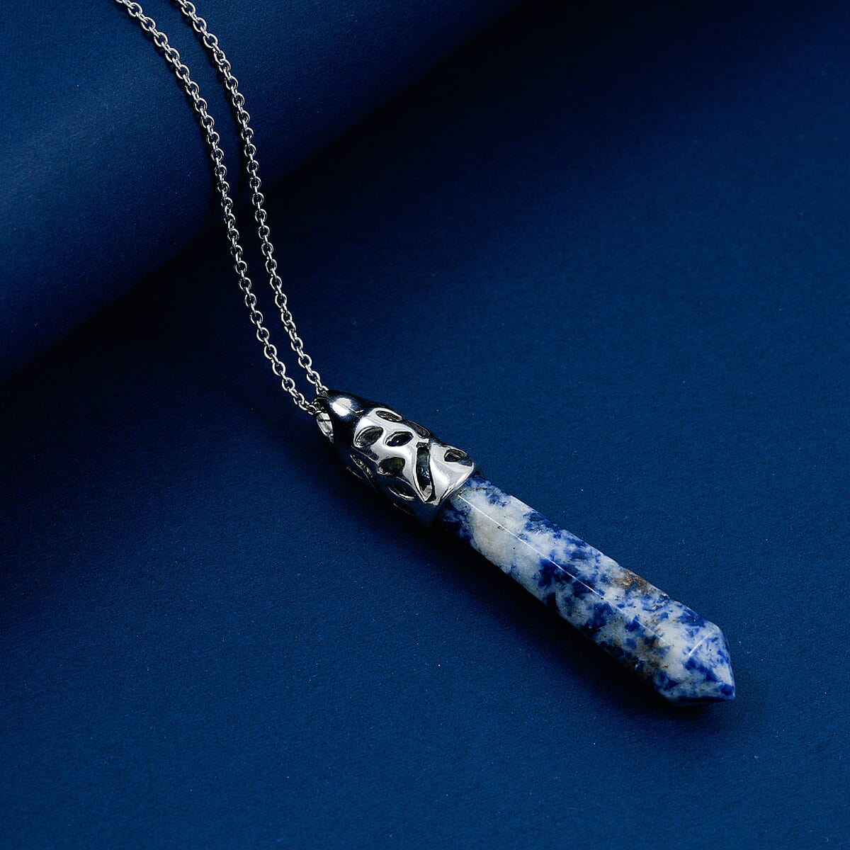 Sodalite Pendant in Silvertone with Stainless Steel Necklace 36.00 ctw (20 Inches) image number 1