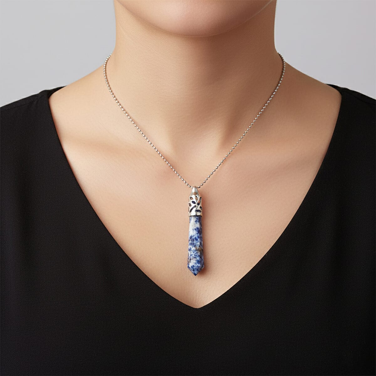 Sodalite Pendant in Silvertone with Stainless Steel Necklace 36.00 ctw (20 Inches) image number 2