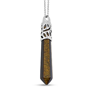 Tigers Eye 39.50 ctw Pendant in Silvertone with Stainless Steel Necklace 20 Inches