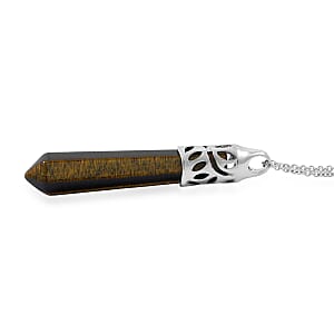 Tigers Eye Pendant in Silvertone with Stainless Steel Necklace 39.50 ctw (20 Inches)