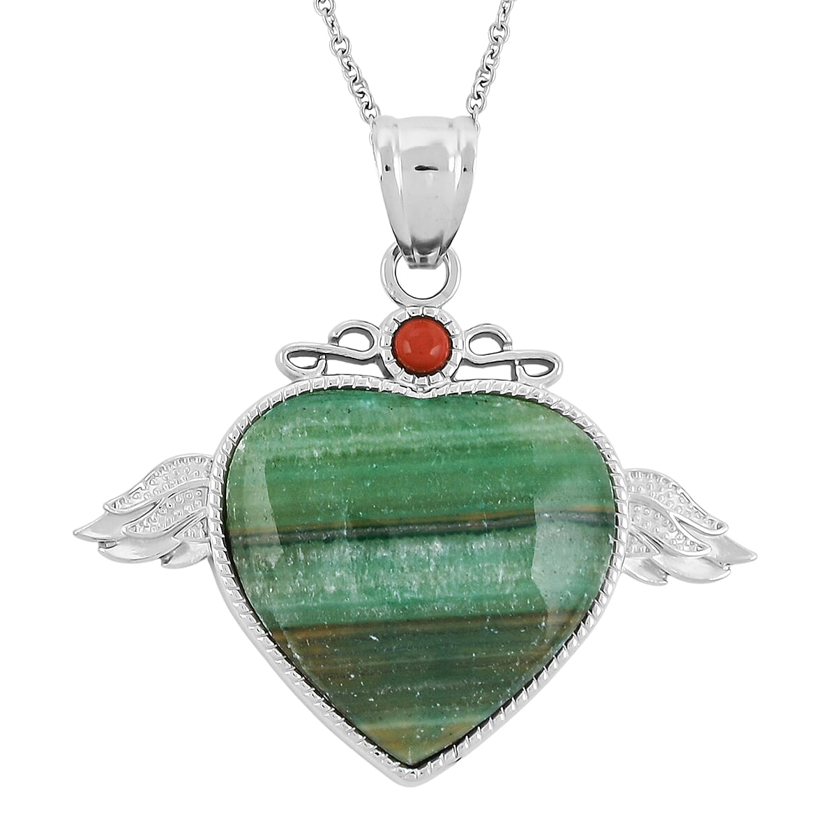 Rhodochrosite and Red Aventurine 36.00 ctw Pendant in Silvertone with Stainless Steel Necklace 20 Inches image number 0