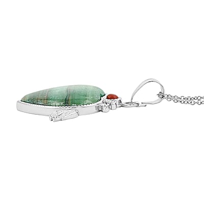 Rhodochrosite and Red Aventurine 36.00 ctw Pendant in Silvertone with Stainless Steel Necklace 20 Inches