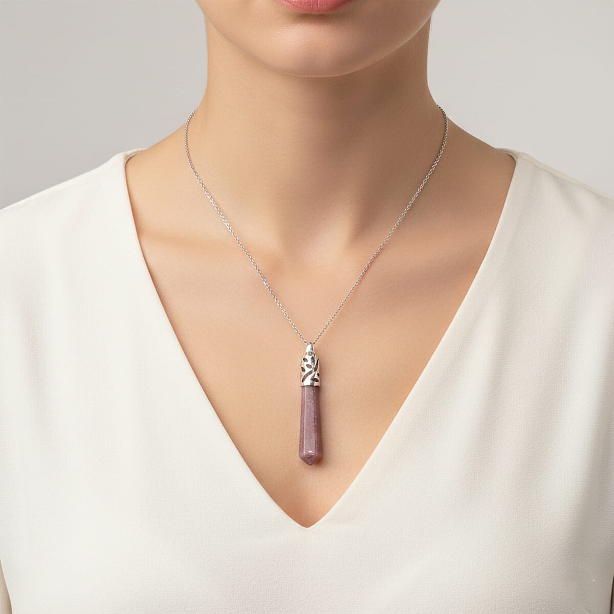 Lepidolite Pendant in Silvertone with Stainless Steel Necklace 36.00 ctw (20 Inches) image number 2