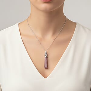 Lepidolite Pendant in Silvertone with Stainless Steel Necklace 36.00 ctw (20 Inches)