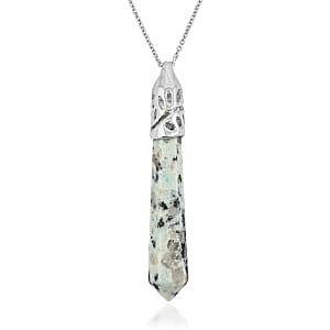 Kiwi Jasper Pendant in Silvertone with Stainless Steel Necklace 38.75 ctw (20 Inches)