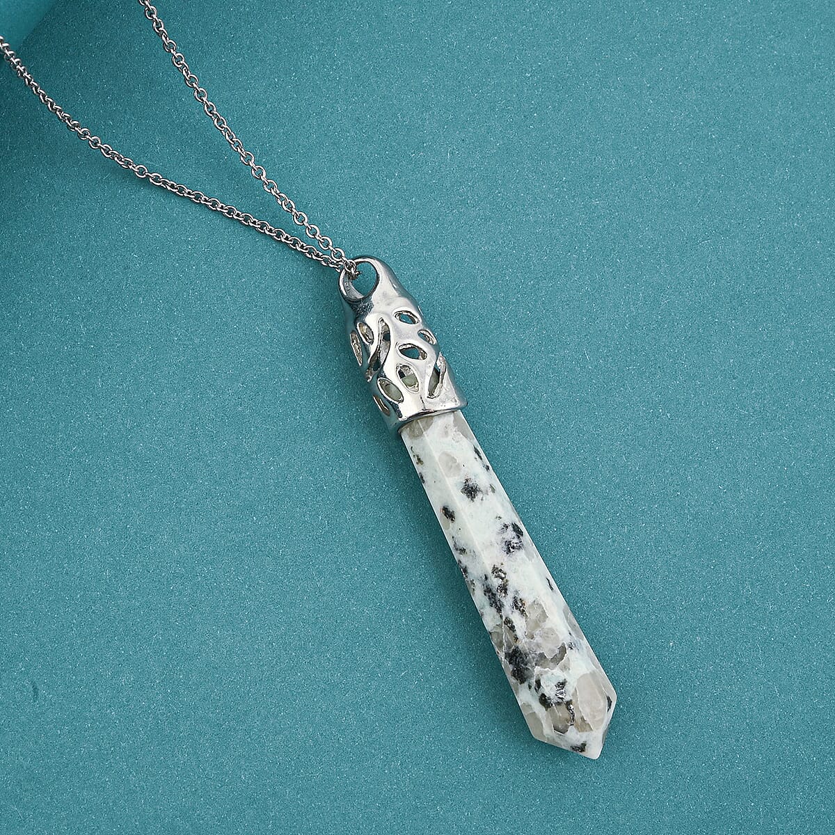 Kiwi Jasper Pendant in Silvertone with Stainless Steel Necklace 38.75 ctw (20 Inches) image number 1