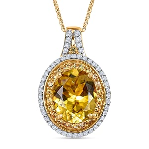 D'Joy Premium Golden Apatite and Multi Gemstone 4.60 ctw Crownlight Halo Pendant Necklace in 18K Vermeil Yellow Gold Over Sterling Silver 20 Inches