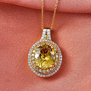 D'Joy Premium Golden Apatite and Multi Gemstone 4.60 ctw Crownlight Halo Pendant Necklace in 18K Vermeil Yellow Gold Over Sterling Silver 20 Inches