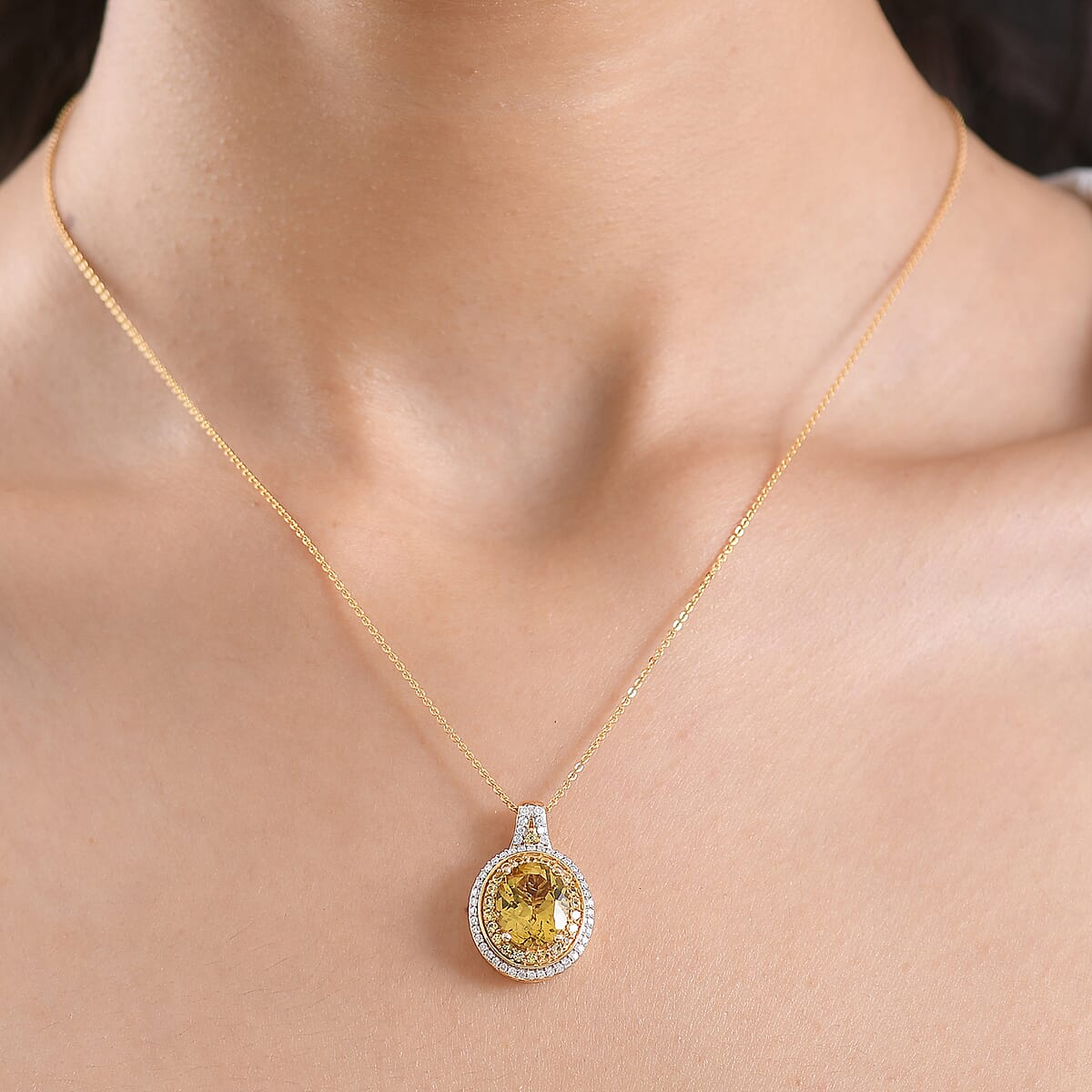D'Joy Premium Golden Apatite and Multi Gemstone 4.60 ctw Crownlight Halo Pendant Necklace in 18K Vermeil Yellow Gold Over Sterling Silver 20 Inches image number 2