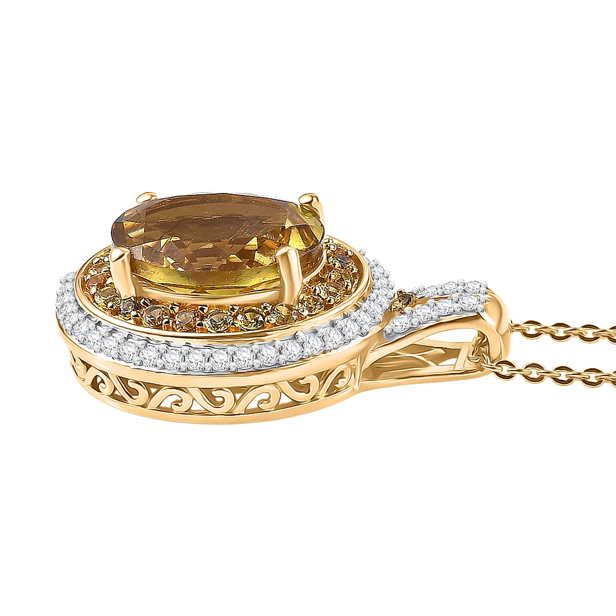 D'Joy Premium Golden Apatite and Multi Gemstone 4.60 ctw Crownlight Halo Pendant Necklace in 18K Vermeil Yellow Gold Over Sterling Silver 20 Inches image number 3