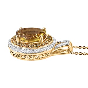 D'Joy Premium Golden Apatite and Multi Gemstone 4.60 ctw Crownlight Halo Pendant Necklace in 18K Vermeil Yellow Gold Over Sterling Silver 20 Inches