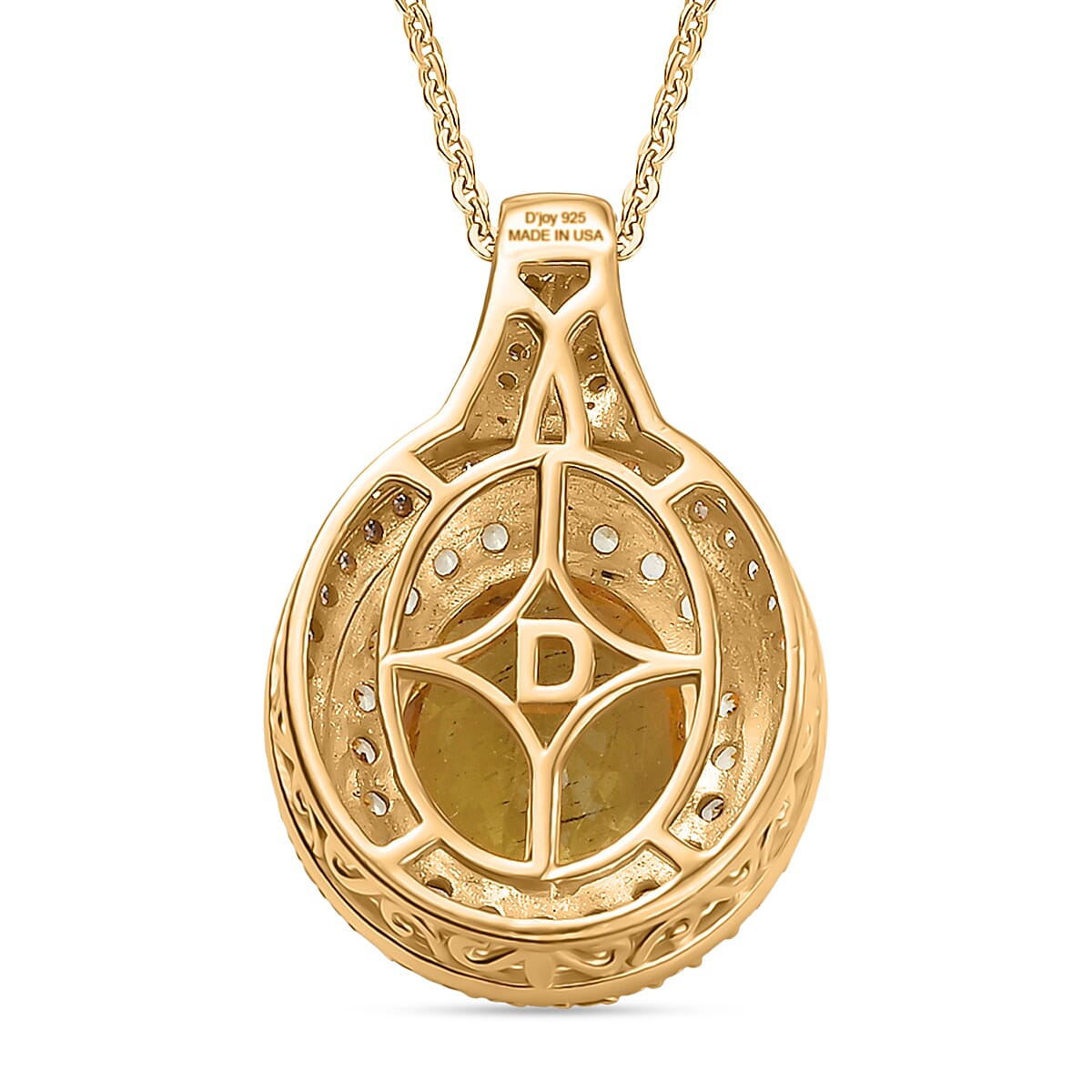 D'Joy Premium Golden Apatite and Multi Gemstone 4.60 ctw Crownlight Halo Pendant Necklace in 18K Vermeil Yellow Gold Over Sterling Silver 20 Inches