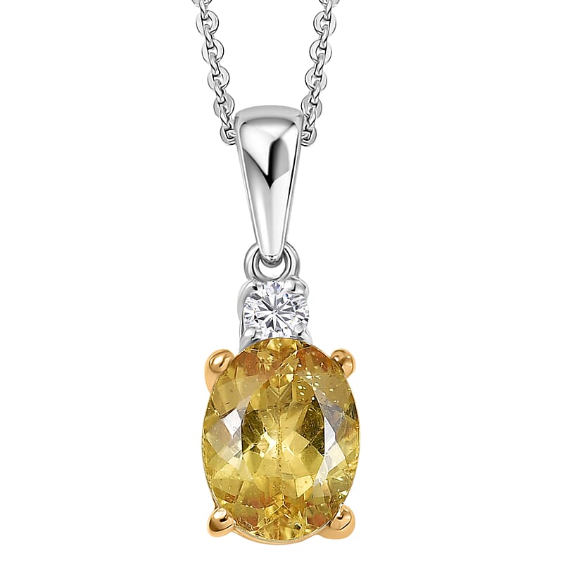 Premium Golden Apatite and Luxuriant Lab Grown Diamond G-H SI 2.10 ctw Golden Focus Pendant Necklace in 18K Vermeil YG and Rhodium Over Sterling Silver 20 Inches