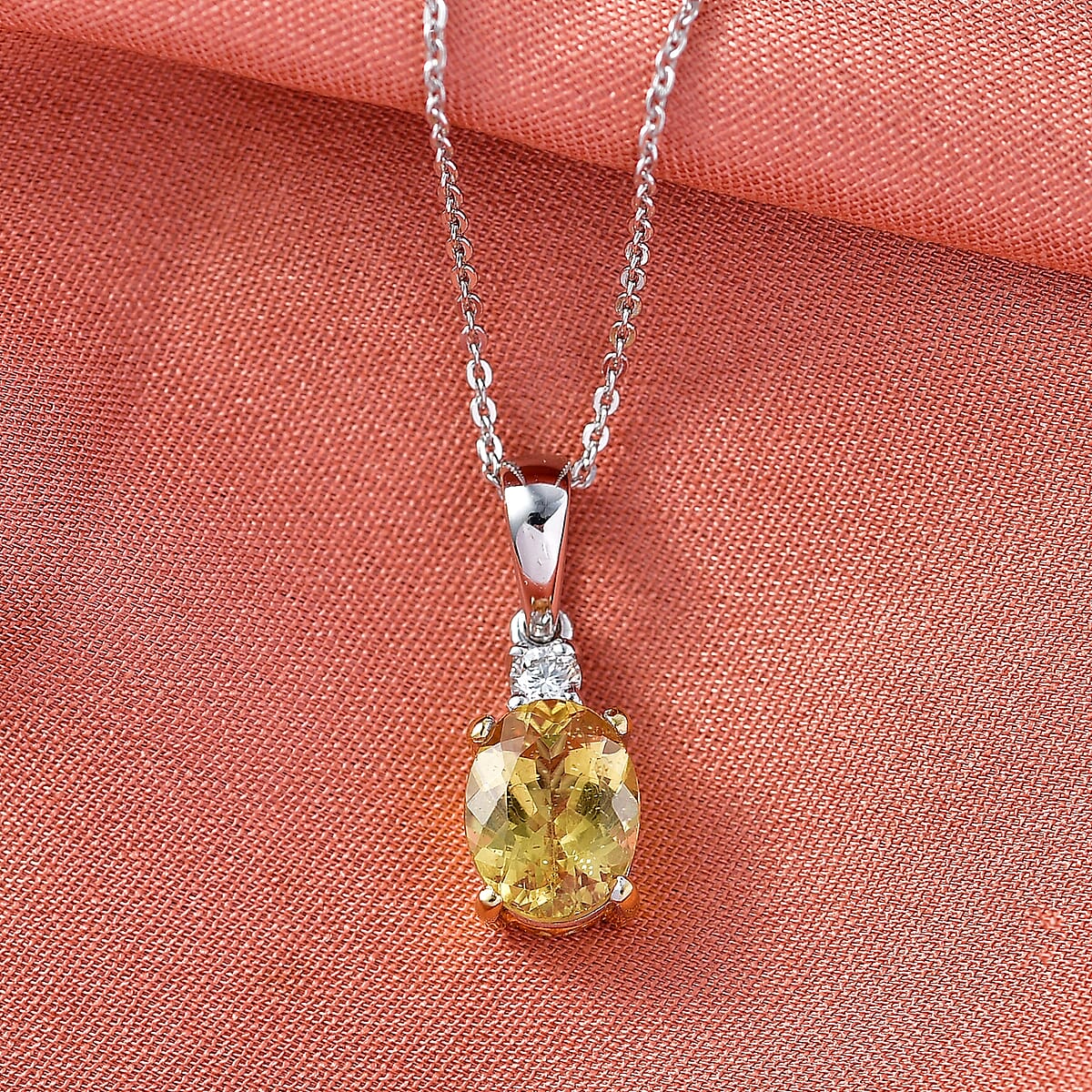 Premium Golden Apatite and Luxuriant Lab Grown Diamond G-H SI 2.10 ctw Golden Focus Pendant Necklace in 18K Vermeil YG and Rhodium Over Sterling Silver 20 Inches image number 1