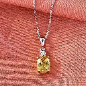 Premium Golden Apatite and Luxuriant Lab Grown Diamond G-H SI 2.10 ctw Golden Focus Pendant Necklace in 18K Vermeil YG and Rhodium Over Sterling Silver 20 Inches