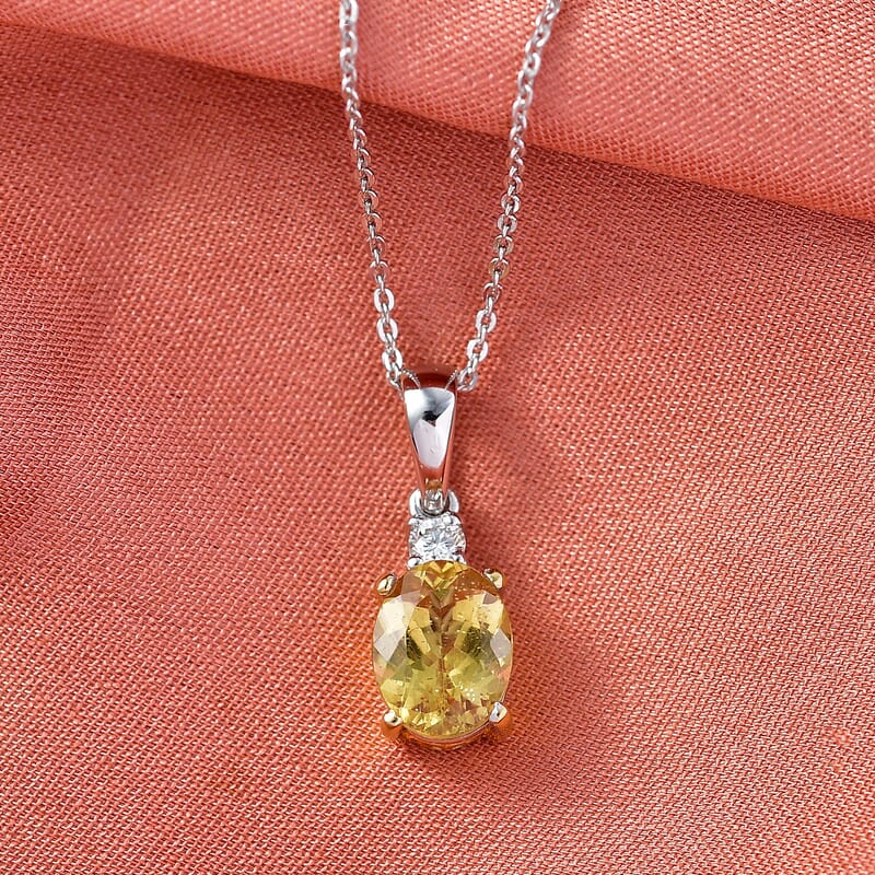 Premium Golden Apatite and Luxuriant Lab Grown Diamond G-H SI 2.10 ctw Golden Focus Pendant Necklace in 18K Vermeil YG and Rhodium Over Sterling Silver 20 Inches