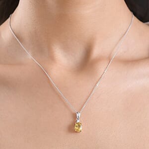 Premium Golden Apatite and Luxuriant Lab Grown Diamond G-H SI 2.10 ctw Golden Focus Pendant Necklace in 18K Vermeil YG and Rhodium Over Sterling Silver 20 Inches