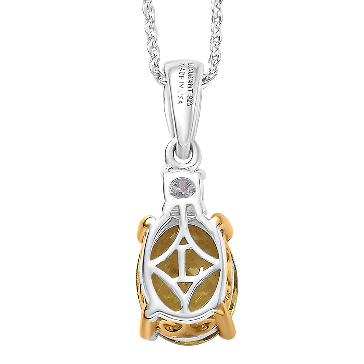Premium Golden Apatite and Luxuriant Lab Grown Diamond G-H SI 2.10 ctw Golden Focus Pendant Necklace in 18K Vermeil YG and Rhodium Over Sterling Silver 20 Inches image number 4
