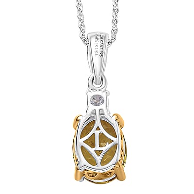 Premium Golden Apatite and Luxuriant Lab Grown Diamond G-H SI 2.10 ctw Golden Focus Pendant Necklace in 18K Vermeil YG and Rhodium Over Sterling Silver 20 Inches