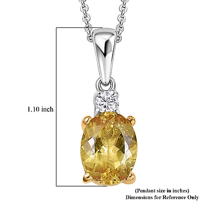 Premium Golden Apatite and Luxuriant Lab Grown Diamond G-H SI 2.10 ctw Golden Focus Pendant Necklace in 18K Vermeil YG and Rhodium Over Sterling Silver 20 Inches