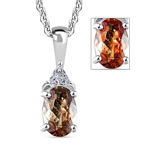D'Joy Premium Madagascar Color Change Garnet and Moissanite 0.65 ctw Pendant Necklace in Rhodium Over Sterling Silver 20 Inches 