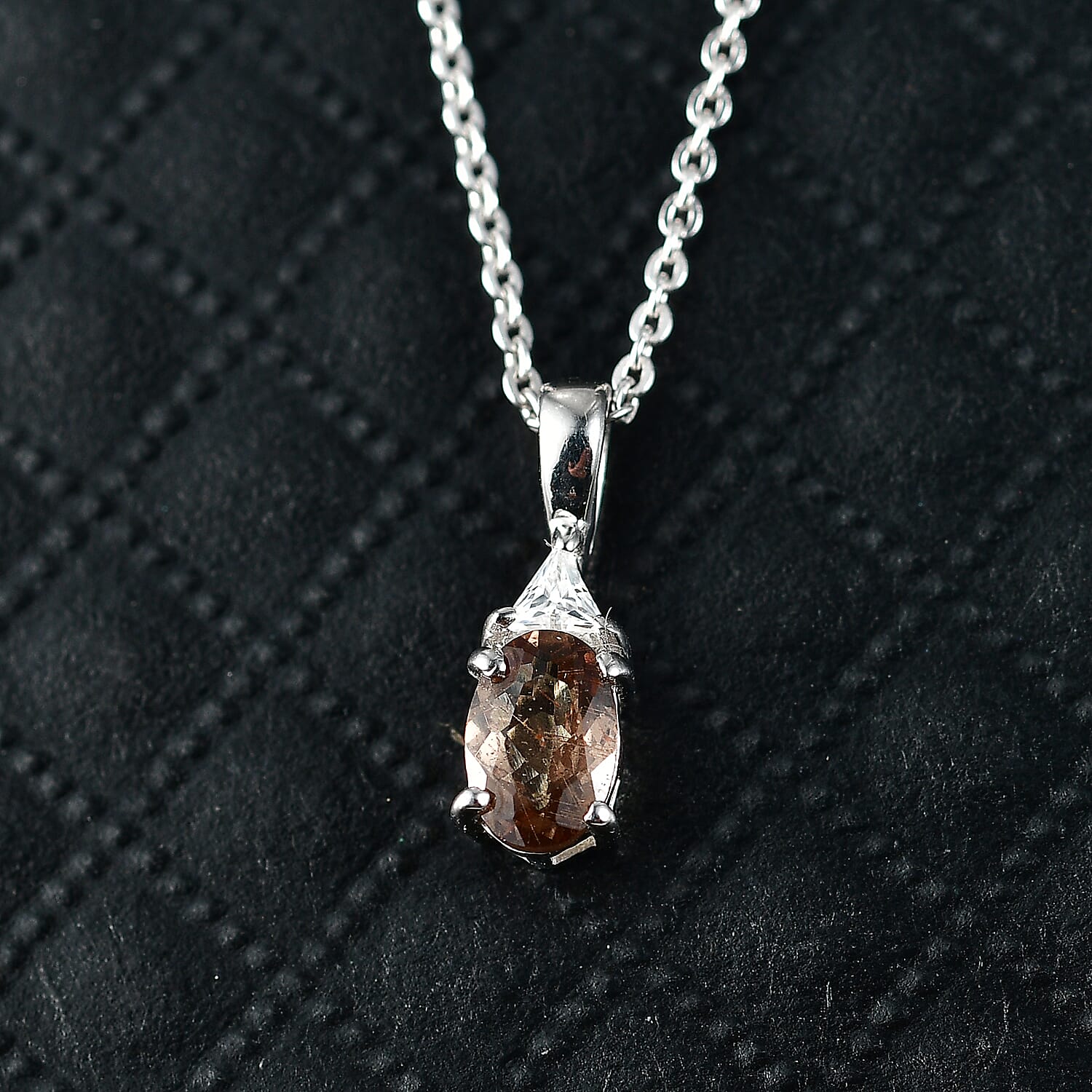D'Joy Premium Madagascar Color Change Garnet and Moissanite 0.65 ctw Lumina Trinity Pendant Necklace in Rhodium Over Sterling Silver 20 Inches
