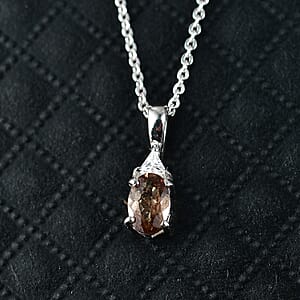 D'Joy Premium Madagascar Color Change Garnet and Moissanite 0.65 ctw Pendant Necklace in Rhodium Over Sterling Silver 20 Inches 