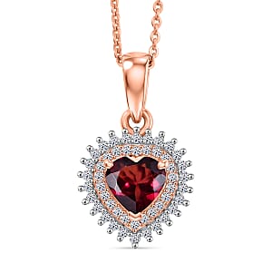 Premium Malawi Magenta Garnet, Luxuriant Lab Grown Diamond G-H SI 1.00 ctw Heart Pendant Necklace in 18K Vermeil Rose Gold Over Sterling Silver 20 Inches