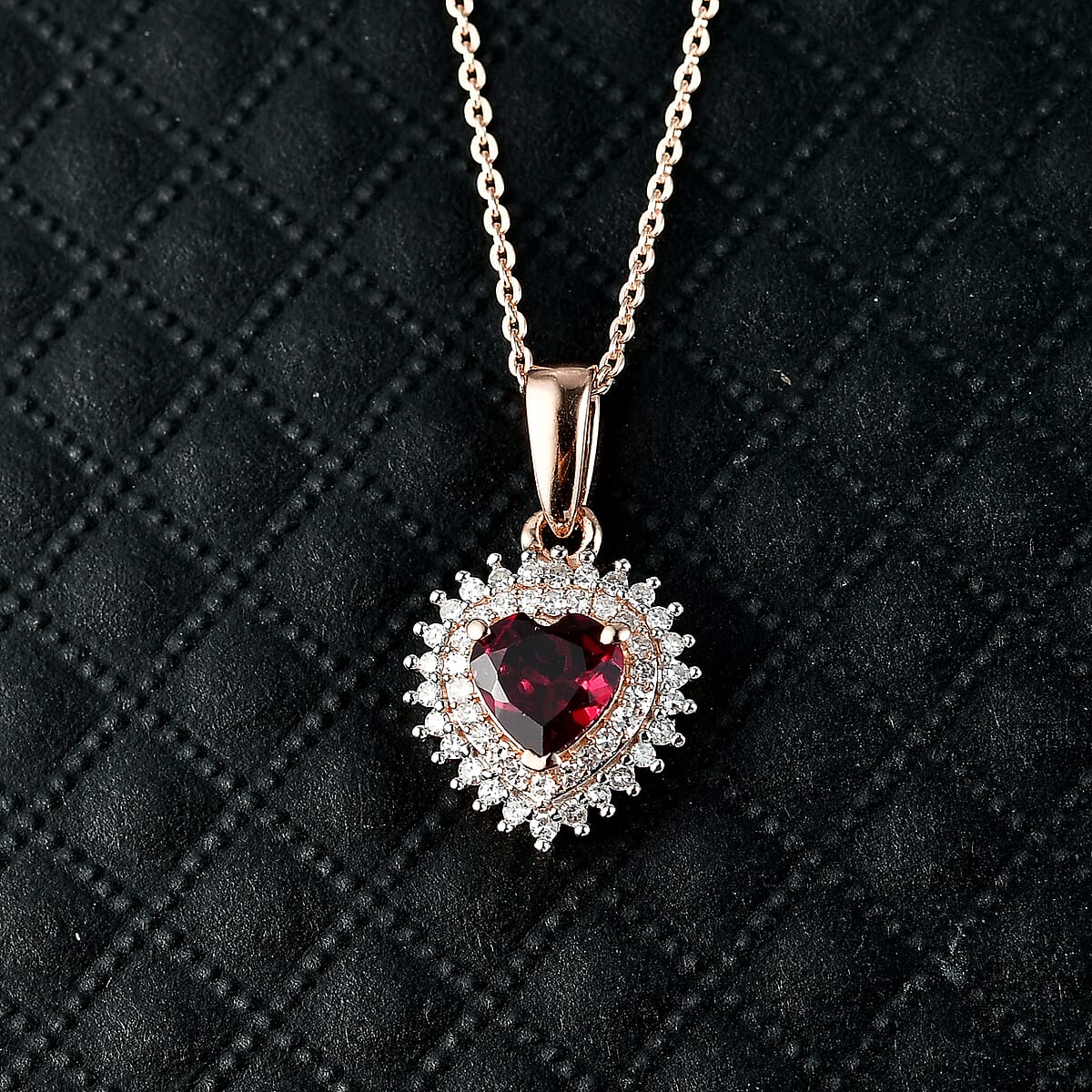 Premium Malawi Magenta Garnet, Luxuriant Lab Grown Diamond G-H SI 1.00 ctw Heart Pendant Necklace in 18K Vermeil Rose Gold Over Sterling Silver 20 Inches image number 1