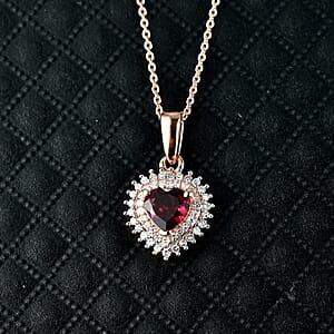 Premium Malawi Magenta Garnet, Luxuriant Lab Grown Diamond G-H SI 1.00 ctw Crown Affair Pendant Necklace in 18K Vermeil Rose Gold Over Sterling Silver 20 Inches