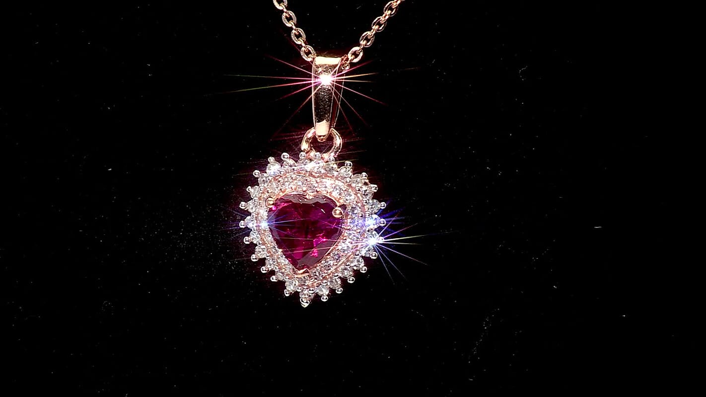 Premium Malawi Magenta Garnet, Luxuriant Lab Grown Diamond G-H SI 1.00 ctw Crown Affair Pendant Necklace in 18K Vermeil Rose Gold Over Sterling Silver 20 Inches