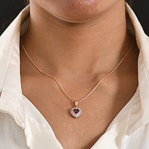 Premium Malawi Magenta Garnet, Luxuriant Lab Grown Diamond G-H SI 1.00 ctw Crown Affair Pendant Necklace in 18K Vermeil Rose Gold Over Sterling Silver 20 Inches